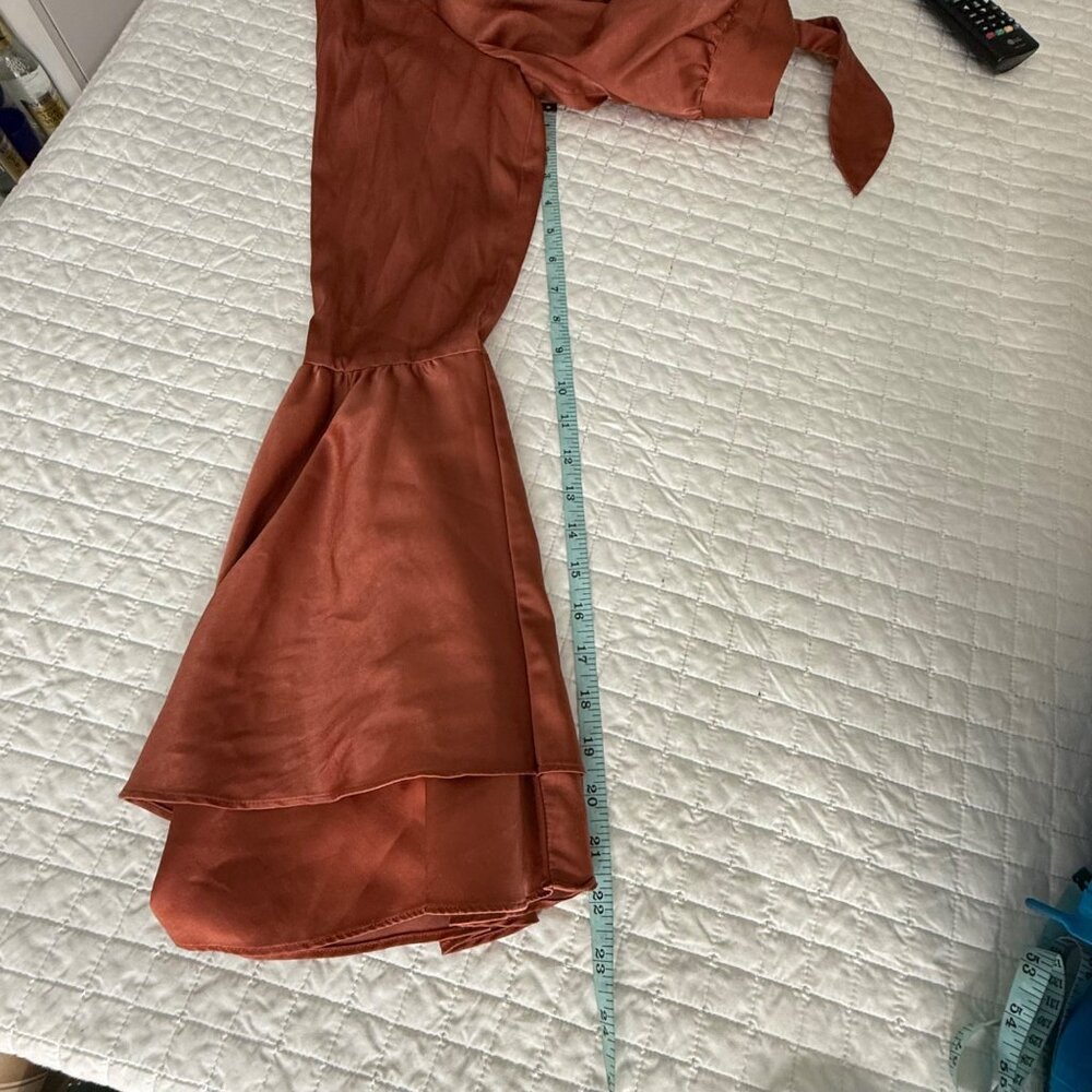Louna Burnt Orange Tie-Back Long Bell Sleeve Cropped Top,  L Polyester/Spandex/R - Picture 11 of 11
